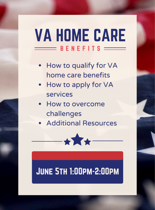 Friday. June 5th
1:00–2:00 PM
This presentation will cover how veterans may qualify for VA home care benefits, the process for applying for VA services, and strategies for overcoming common challenges when navigating available programs. Attendees will also learn about additional resources that may help veterans and their families access the support and care they deserve. This valuable session is ideal for veterans, caregivers, and family members seeking guidance on home care options and VA benefits.